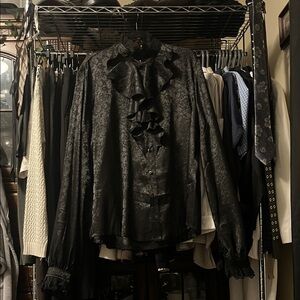 Black Lace Ruffled Blouse XXL